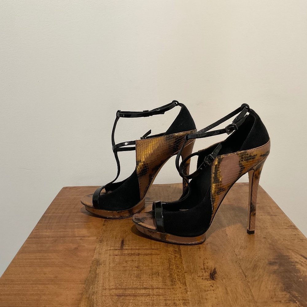 Brian Atwood - Black Patent leather strappy heal